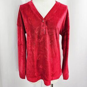 Jaclyn Intimates Plush Red Candy Cane Embossed Henley Pajama Top Size S NWT